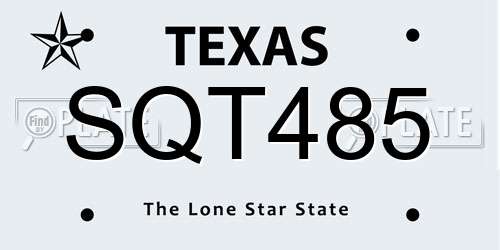 SQT485 Texas License Plate