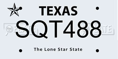 SQT488 Texas License Plate