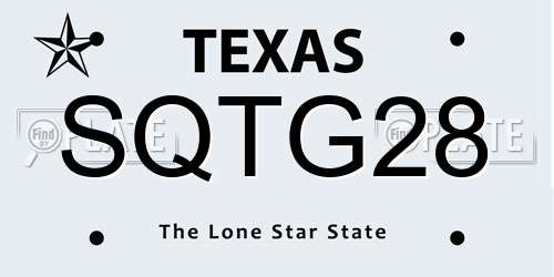 SQTG28 Texas License Plate