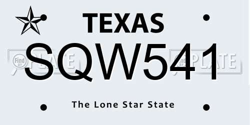 SQW541 Texas License Plate