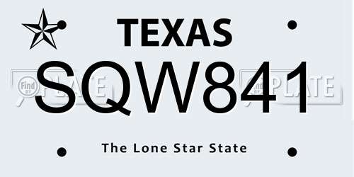 SQW841 Texas License Plate
