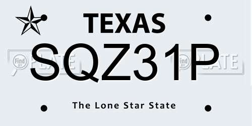 SQZ31P Texas License Plate