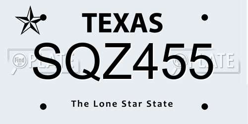 SQZ455 Texas License Plate