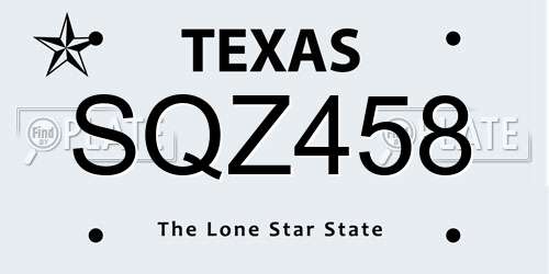 SQZ458 Texas License Plate