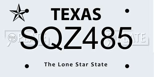 SQZ485 Texas License Plate