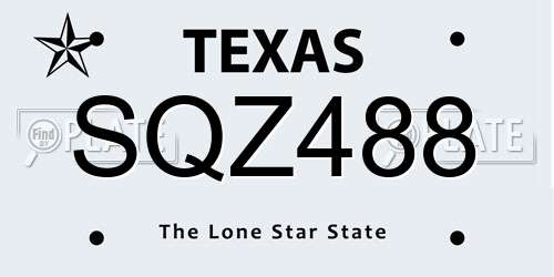 SQZ488 Texas License Plate