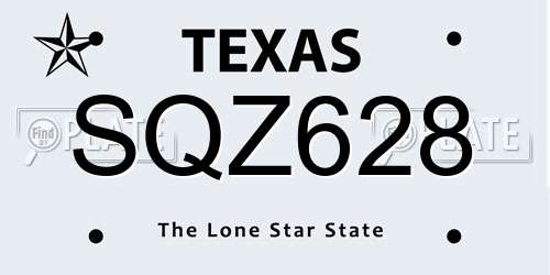 SQZ628 Texas License Plate
