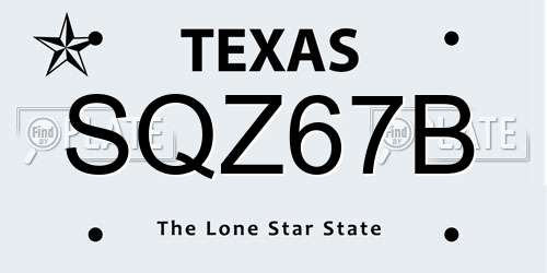 SQZ67B Texas License Plate