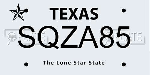 SQZA85 Texas License Plate