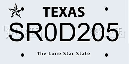 SR0D205 Texas License Plate
