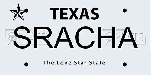 SRACHA Texas License Plate