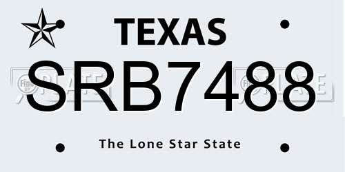 SRB7488 Texas License Plate