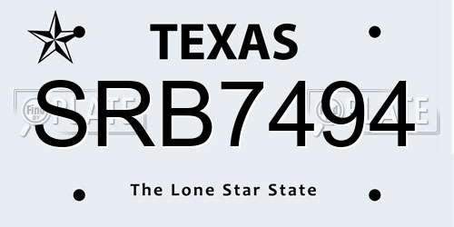 SRB7494 Texas License Plate
