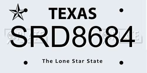 SRD8684 Texas License Plate