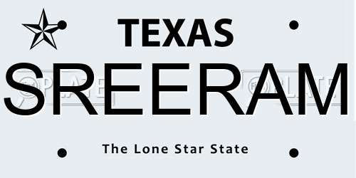 SREERAM Texas License Plate