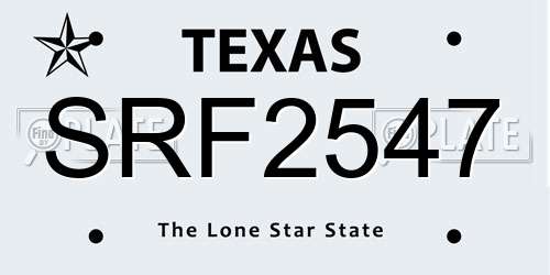 SRF2547 Texas License Plate