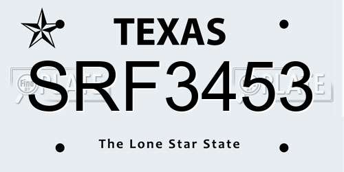 SRF3453 Texas License Plate