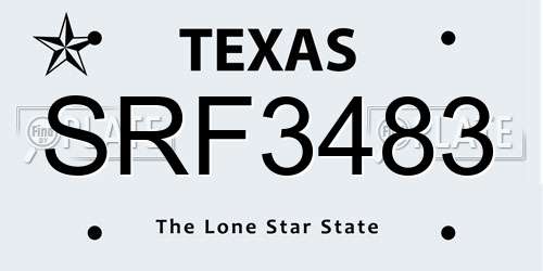SRF3483 Texas License Plate