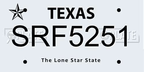 SRF5251 Texas License Plate