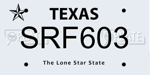 SRF603 Texas License Plate