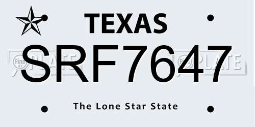 SRF7647 Texas License Plate