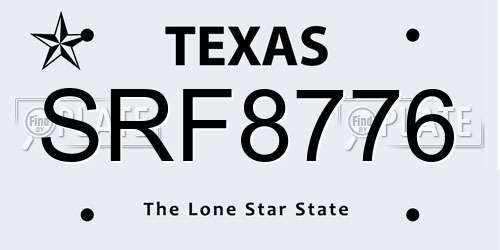 SRF8776 Texas License Plate