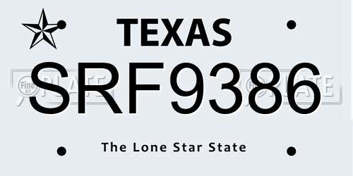 SRF9386 Texas License Plate