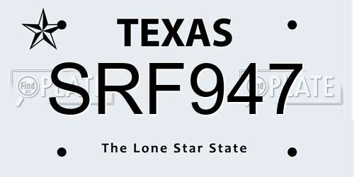 SRF947 Texas License Plate