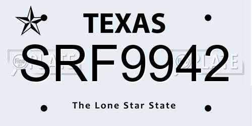 SRF9942 Texas License Plate