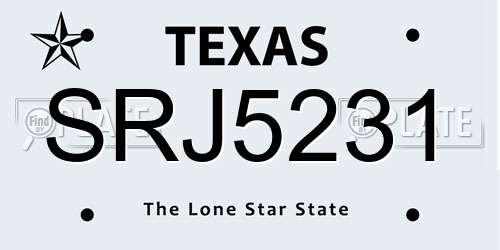 SRJ5231 Texas License Plate