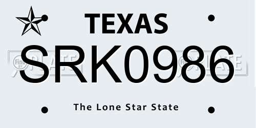 SRK0986 Texas License Plate