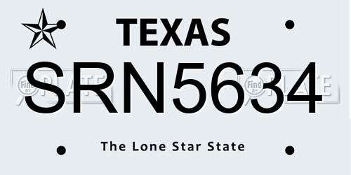 SRN5634 Texas License Plate