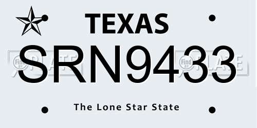 SRN9433 Texas License Plate