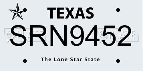 SRN9452 Texas License Plate