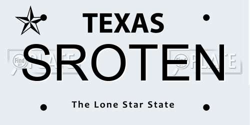 SROTEN Texas License Plate