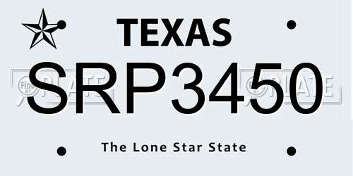 SRP3450 Texas License Plate
