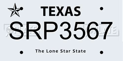 SRP3567 Texas License Plate