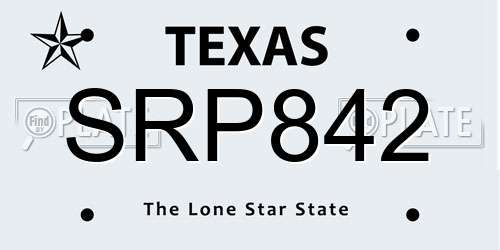 SRP842 Texas License Plate
