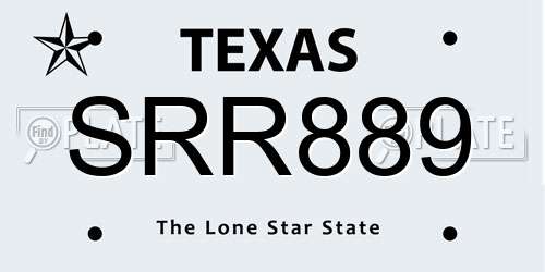 SRR889 Texas License Plate