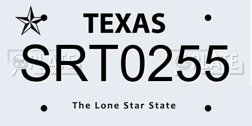 SRT0255 Texas License Plate