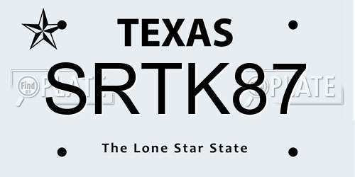 SRTK87 Texas License Plate