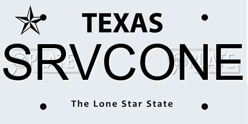 SRVCONE Texas License Plate