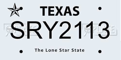 SRY2113 Texas License Plate