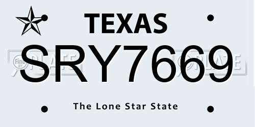 SRY7669 Texas License Plate