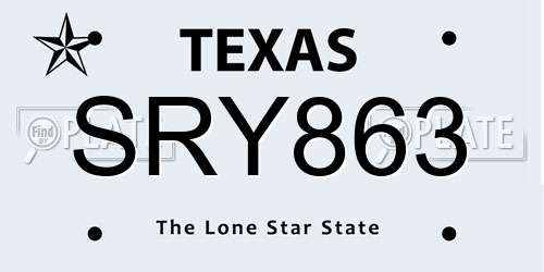 SRY863 Texas License Plate
