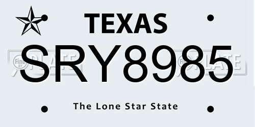 SRY8985 Texas License Plate