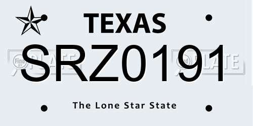 SRZ0191 Texas License Plate
