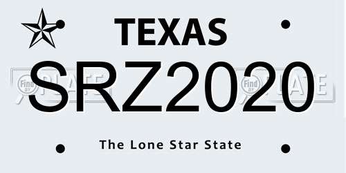 SRZ2020 Texas License Plate