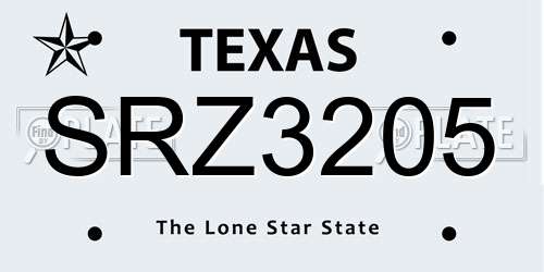SRZ3205 Texas License Plate