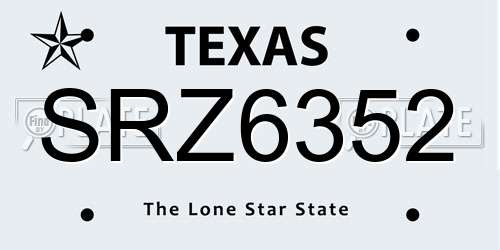 SRZ6352 Texas License Plate